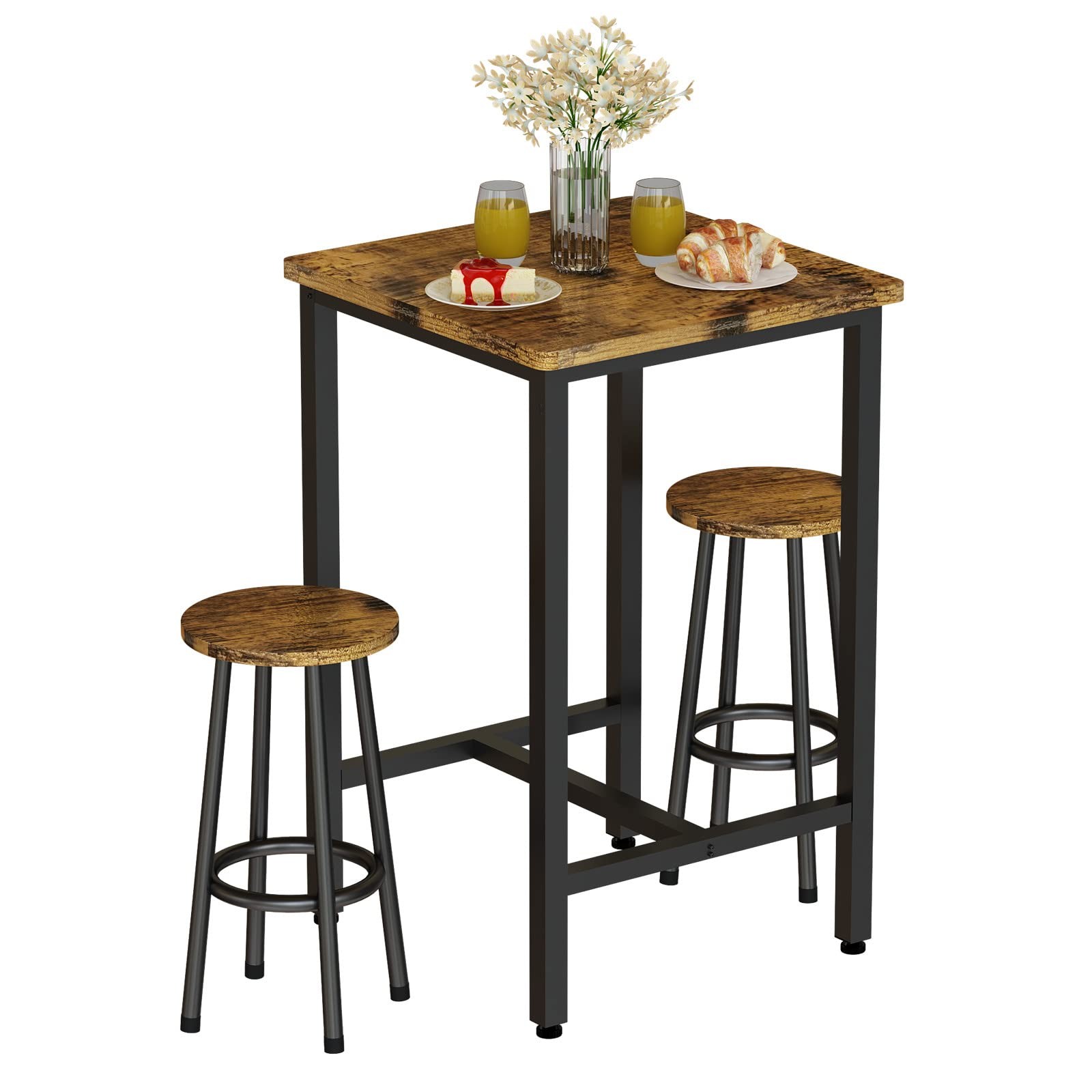 RECACEIK 3 PIECE PUB TABLE SET MODERN BAR TABLE WITH 2 STOOLS FOR - Recaceik