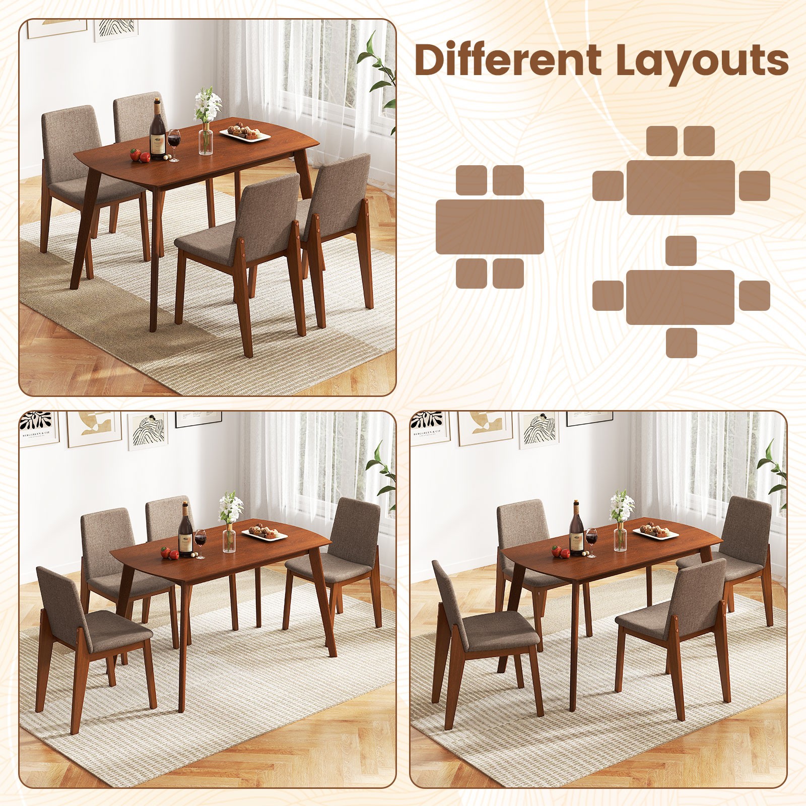 5-Piece Dining Table Set for 4,Rectangular Kitchen Table w/Linen Fabric Chairs
