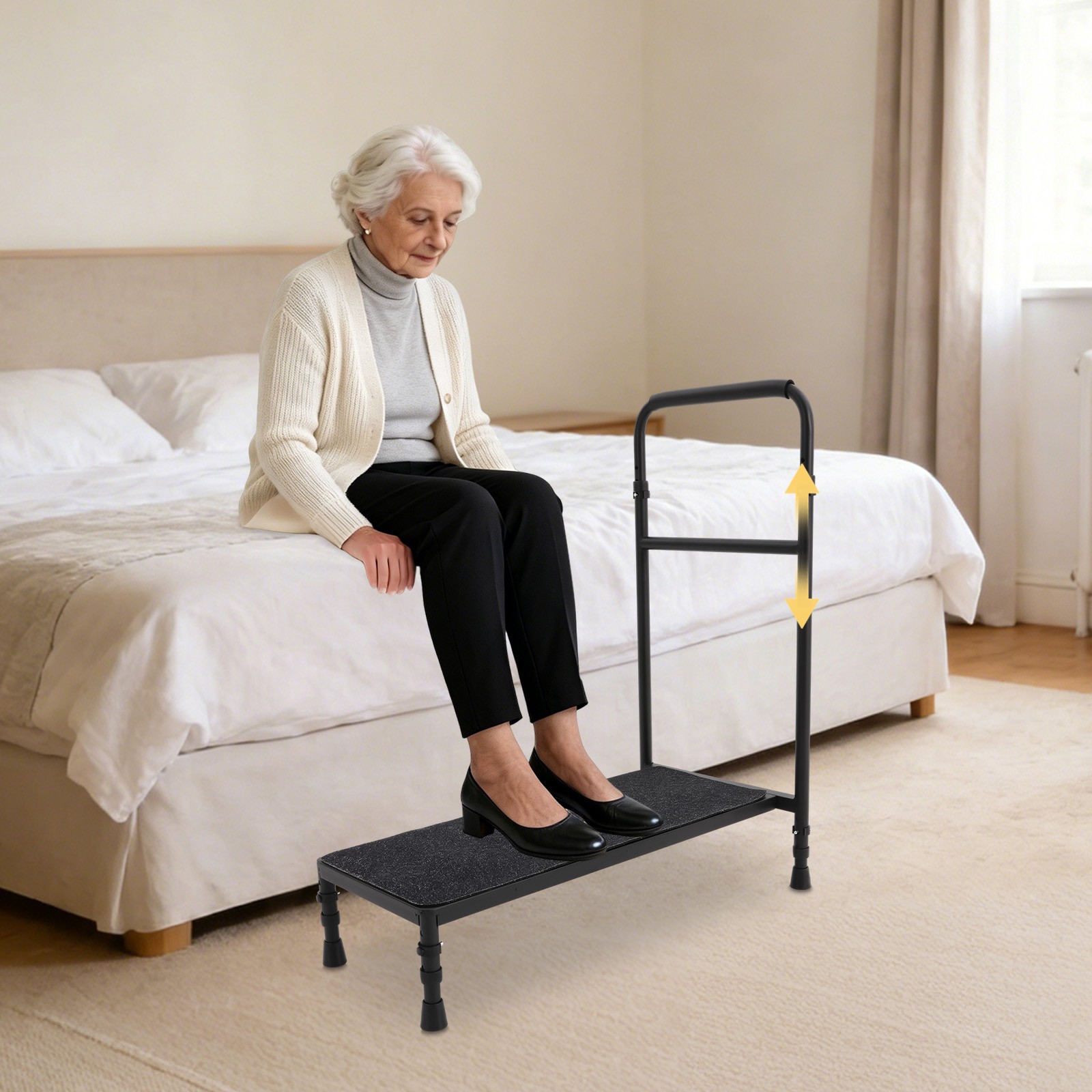 Heavy Duty Bed Step with Stable Assist Rail Bedside Step Stool Elderly Bed Step