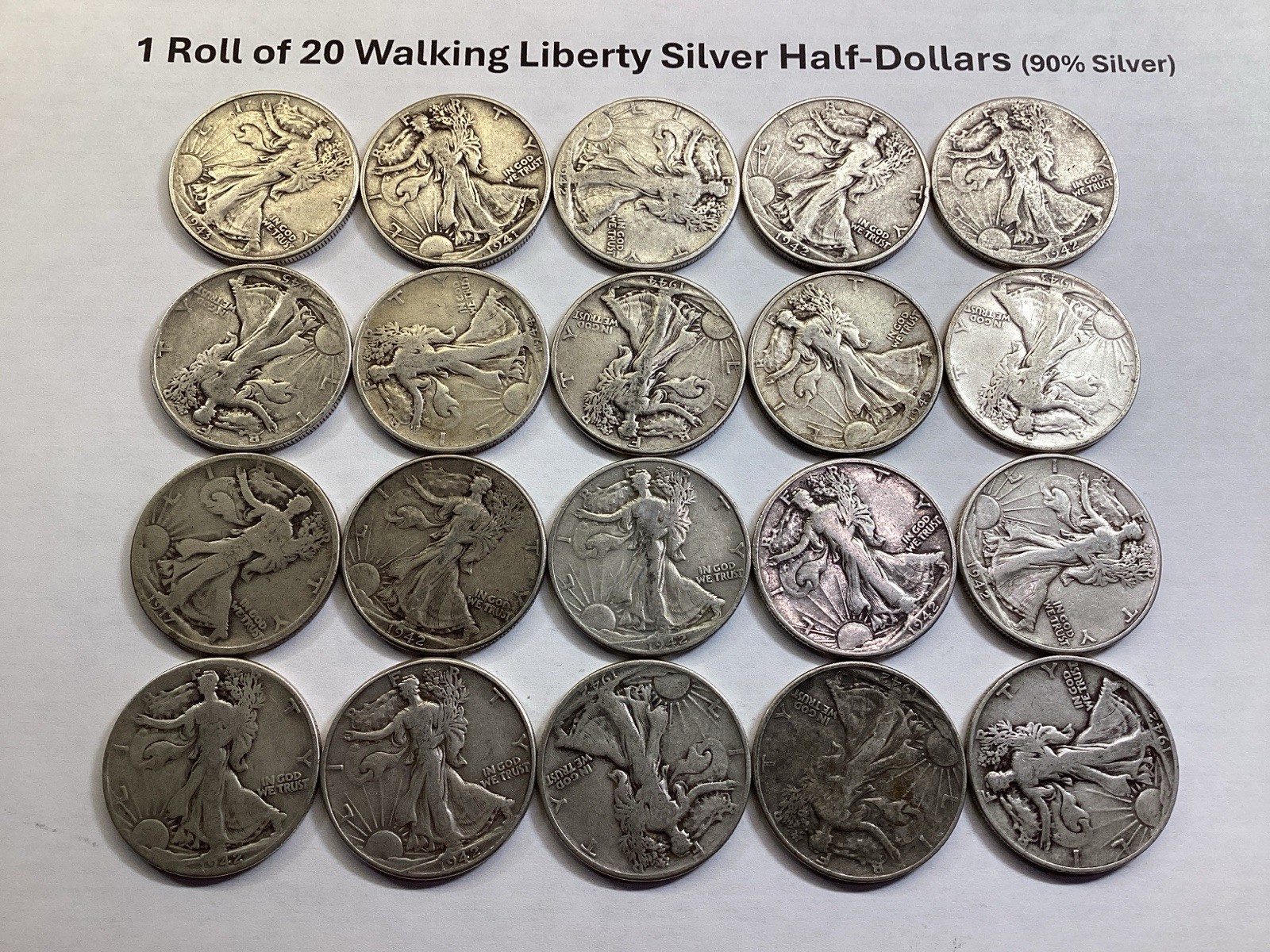 1 Roll of 20 Walking Liberty Silver Half Dollars Full Dates 013126 56dek