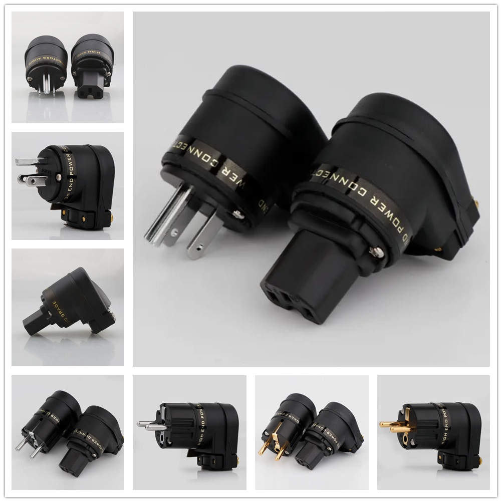 Hifi Right Angle Power Plug US EU Connector IEC C15 Female Copper Rhodium Plated
