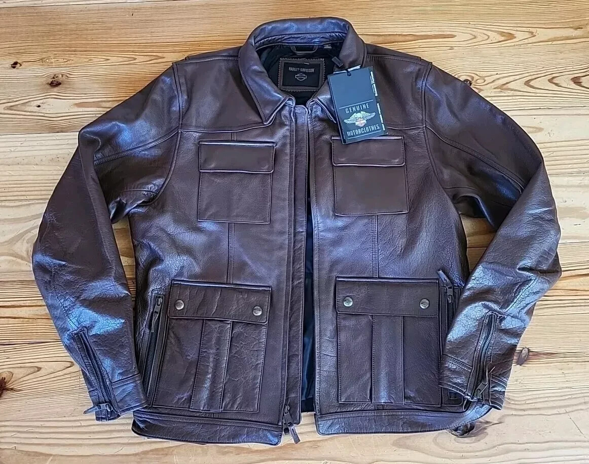 Harley-Davidson Portage Midweight Thick Leather Motorcycle Jacket Brown L $425