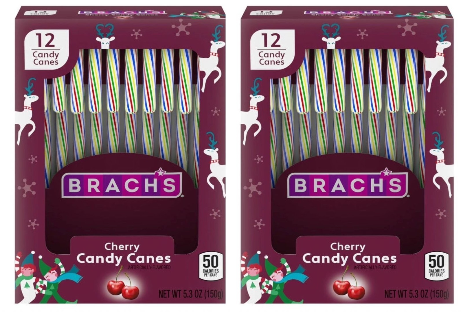 Brach's Holiday Christmas Cherry Candy Canes 12 Count - 2 Boxes
