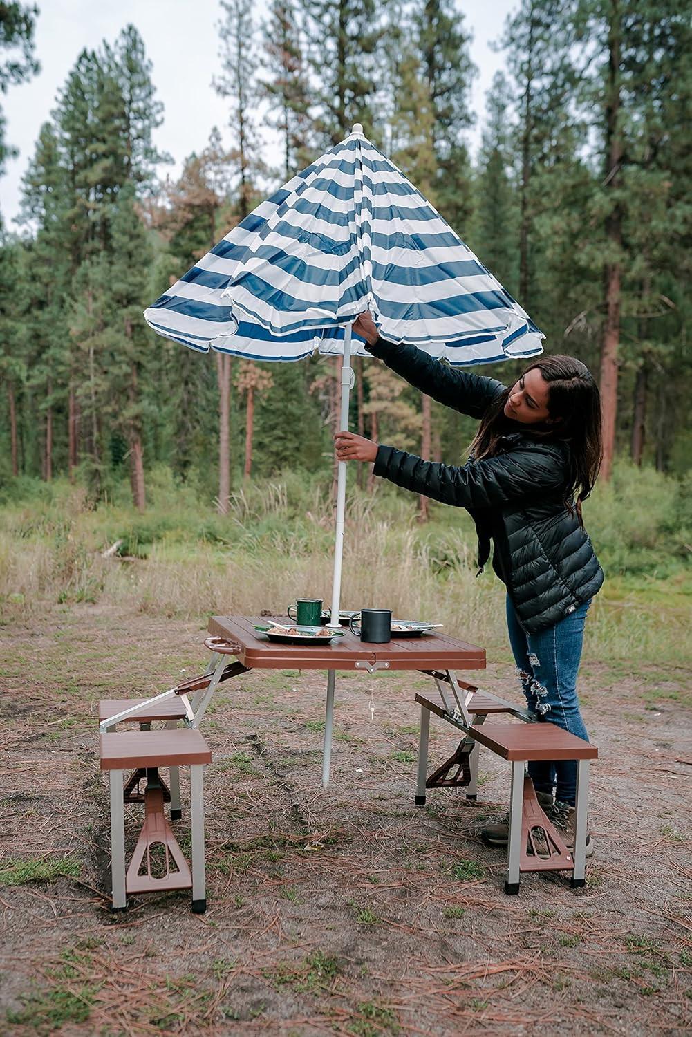 Picnic Table and Umbrella Combo - Brown