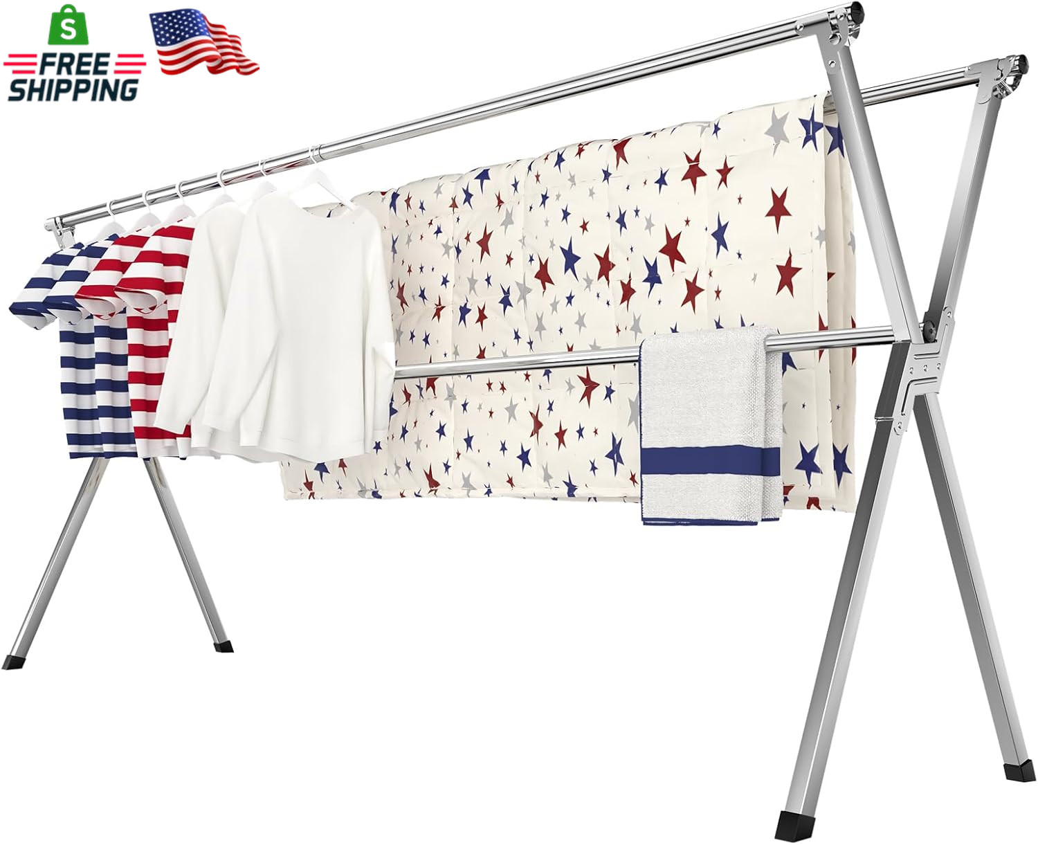 Clothes Drying Rack Heavy Duty Folding Extendable 50.4-78.7 Inch Stainless Steel
