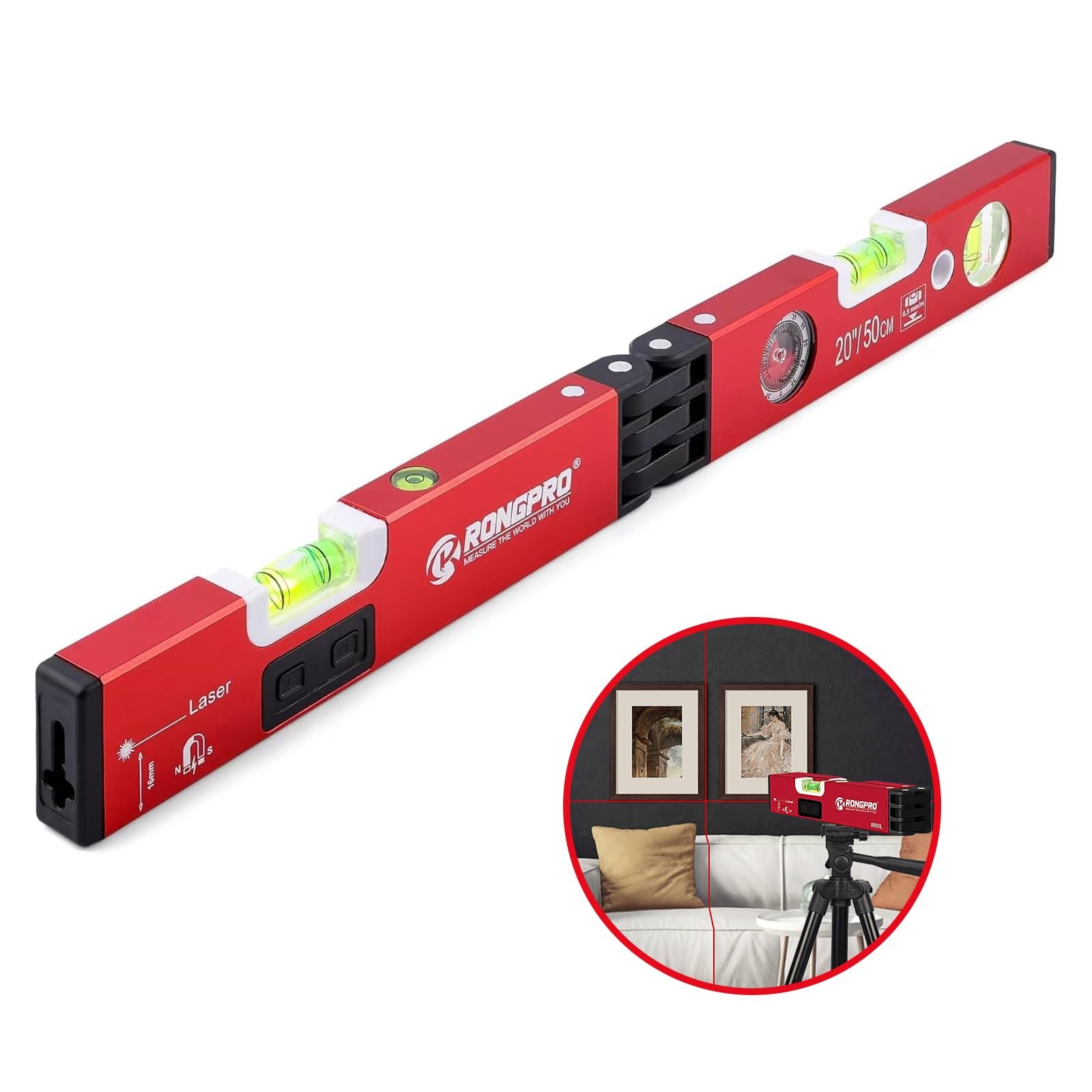 20Inch Foldable Level with Magnetic and 30Ft Laser Leveling Line, Aluminum Al...