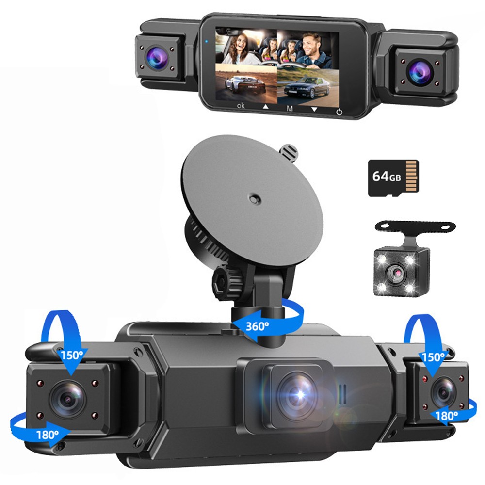 360° Front Rear Inside DashCam HD 1080P Car Camera 64GB Dash Cam View 4 Channel