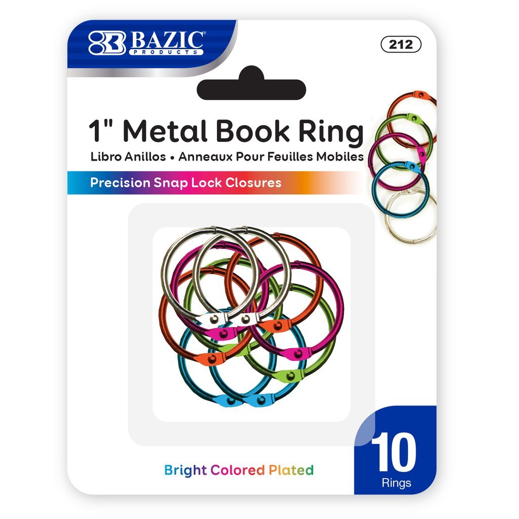 1 Inch Metal Assorted Color Book Rings 10 Pieces Per Pack - School, Office B212