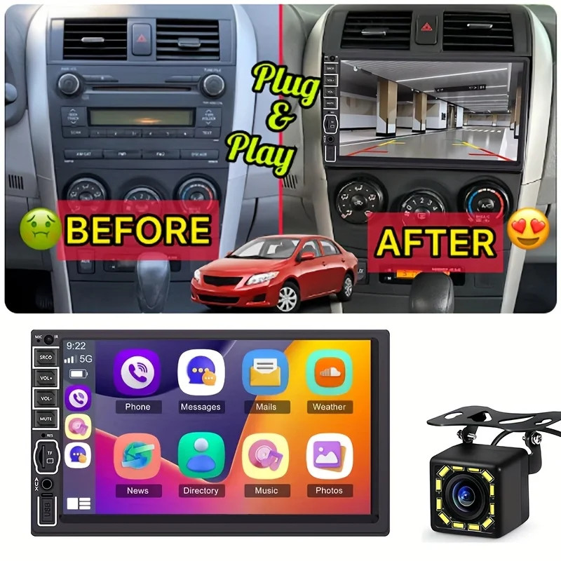 Double 2 Din 7'' Car Stereo Radio HD Touch Screen Carplay BT FM RDS Rear Camera；