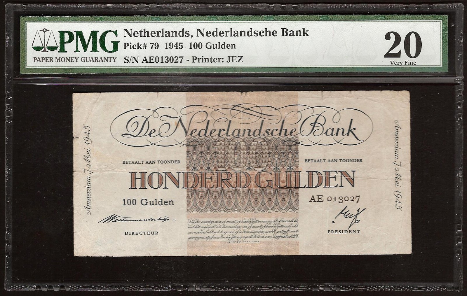 NETHERLANDS  100 Gulden  1945  P:79  VF (20 PMG)