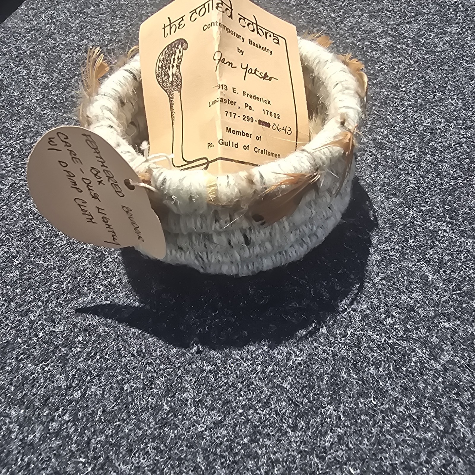 Jan Yatso Feathered Boudoir Box Coiled Cobra Basketry Artisan Fiber Basket