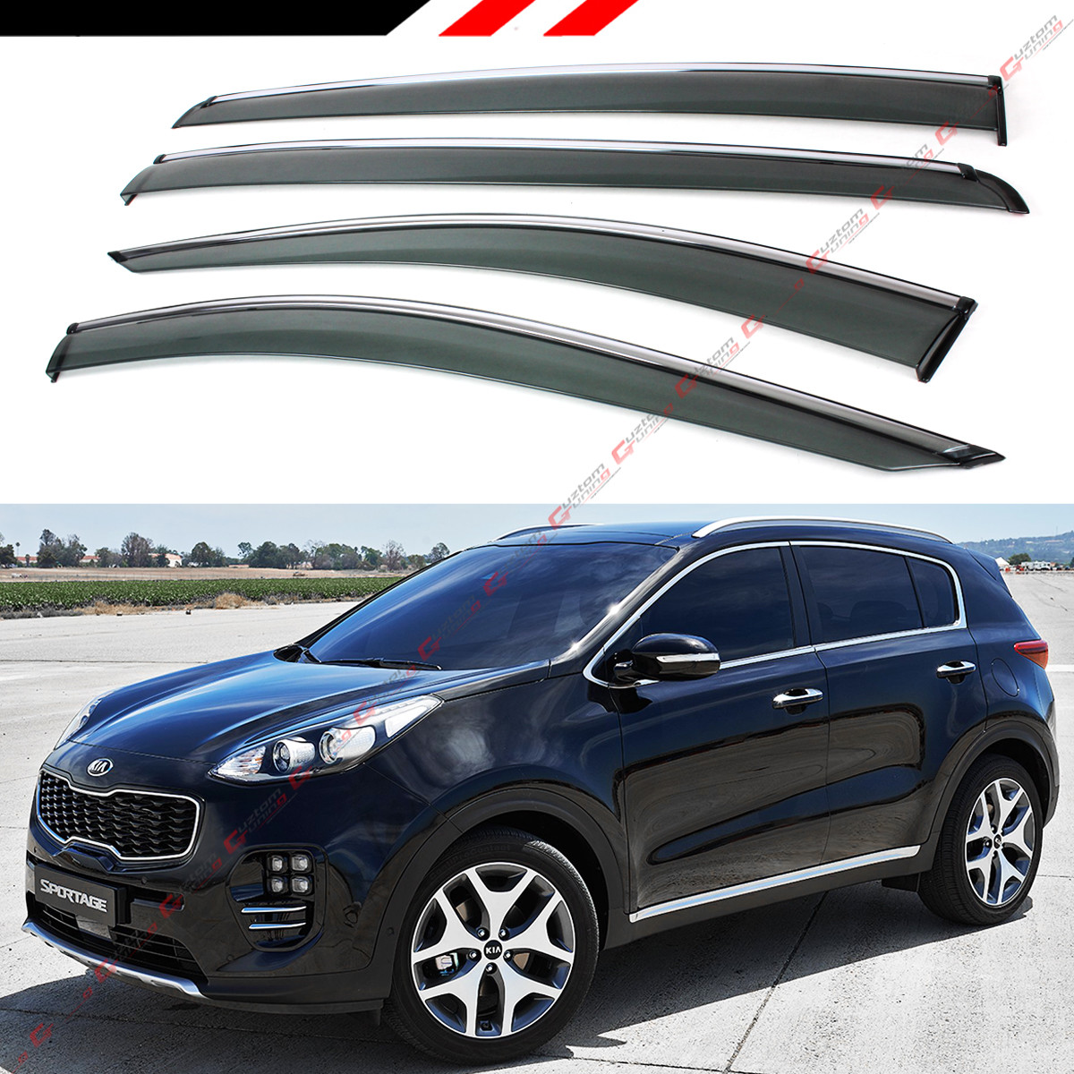 FOR 2017-2022 KIA SPORTAGE CLIP ON CHROME TRIM WINDOW VISOR RAIN GUARD DEFLECTOR