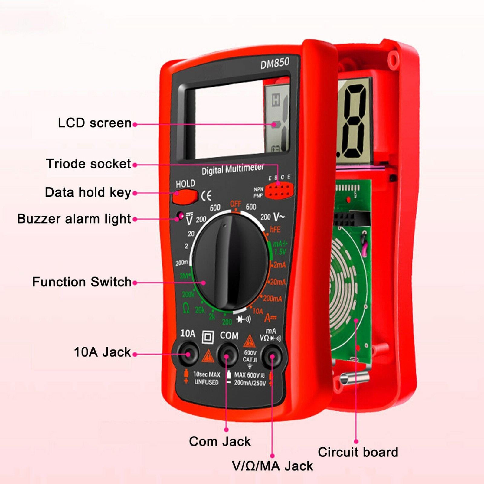 Digital Multimeter Voltmeter DM850 AC DC Ammeter Ohmmeter Volt Meter Tester Ohm