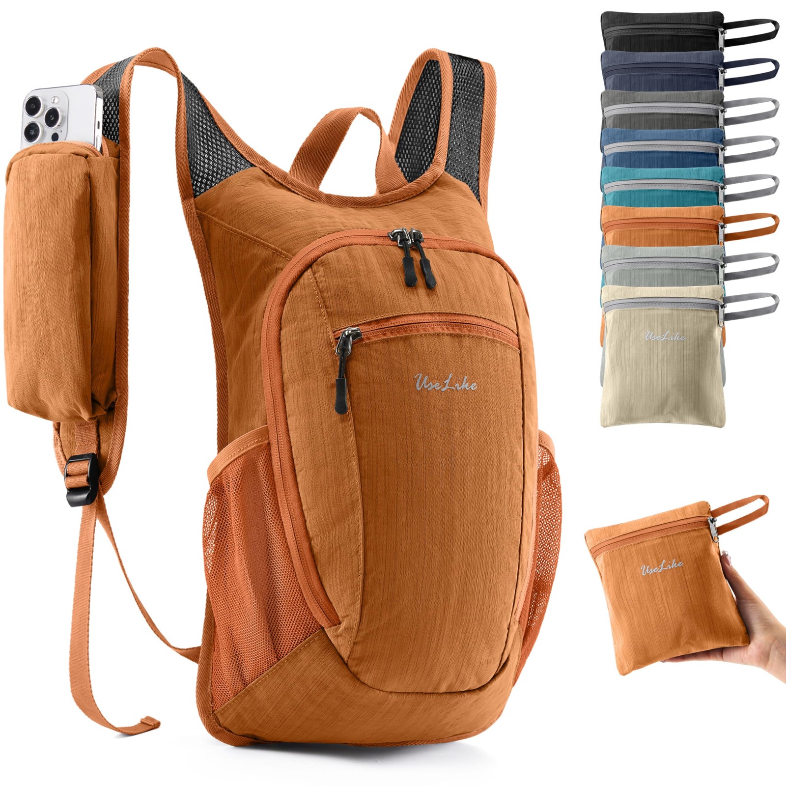 10L Orange Small Hiking Backpack Travel Daypack Lightweight Packable