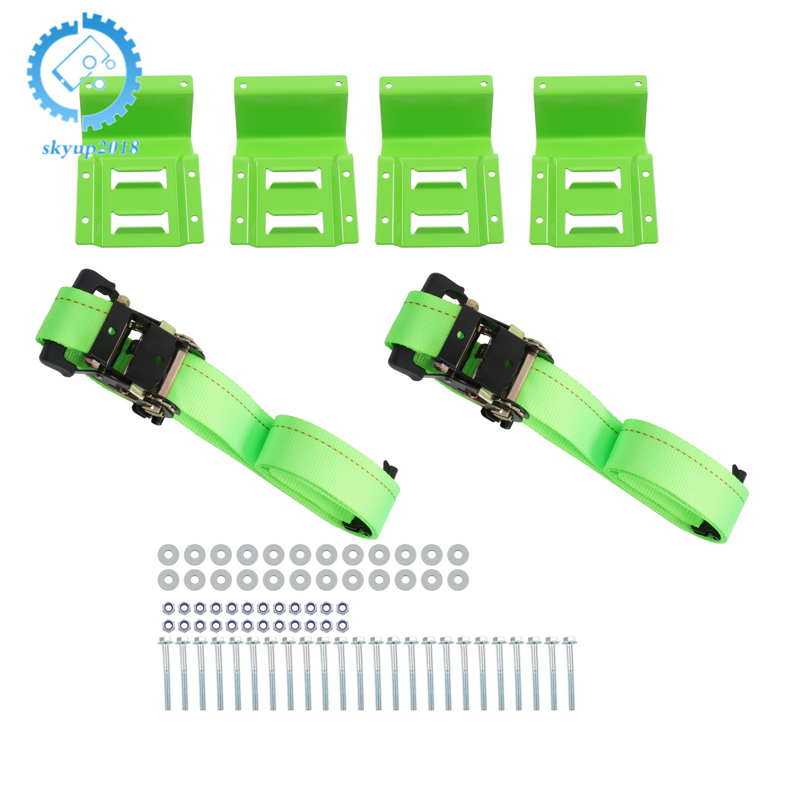Green Wheel Chock And 6ft Ratchet Strap Kit For E Track System ATV UTV Tractors