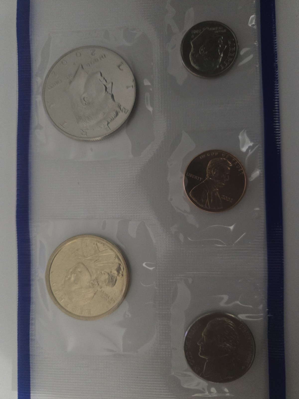 2002 - P United States Mint  Uncirculated (5 Coins) Coin Set - Blue No Quarters