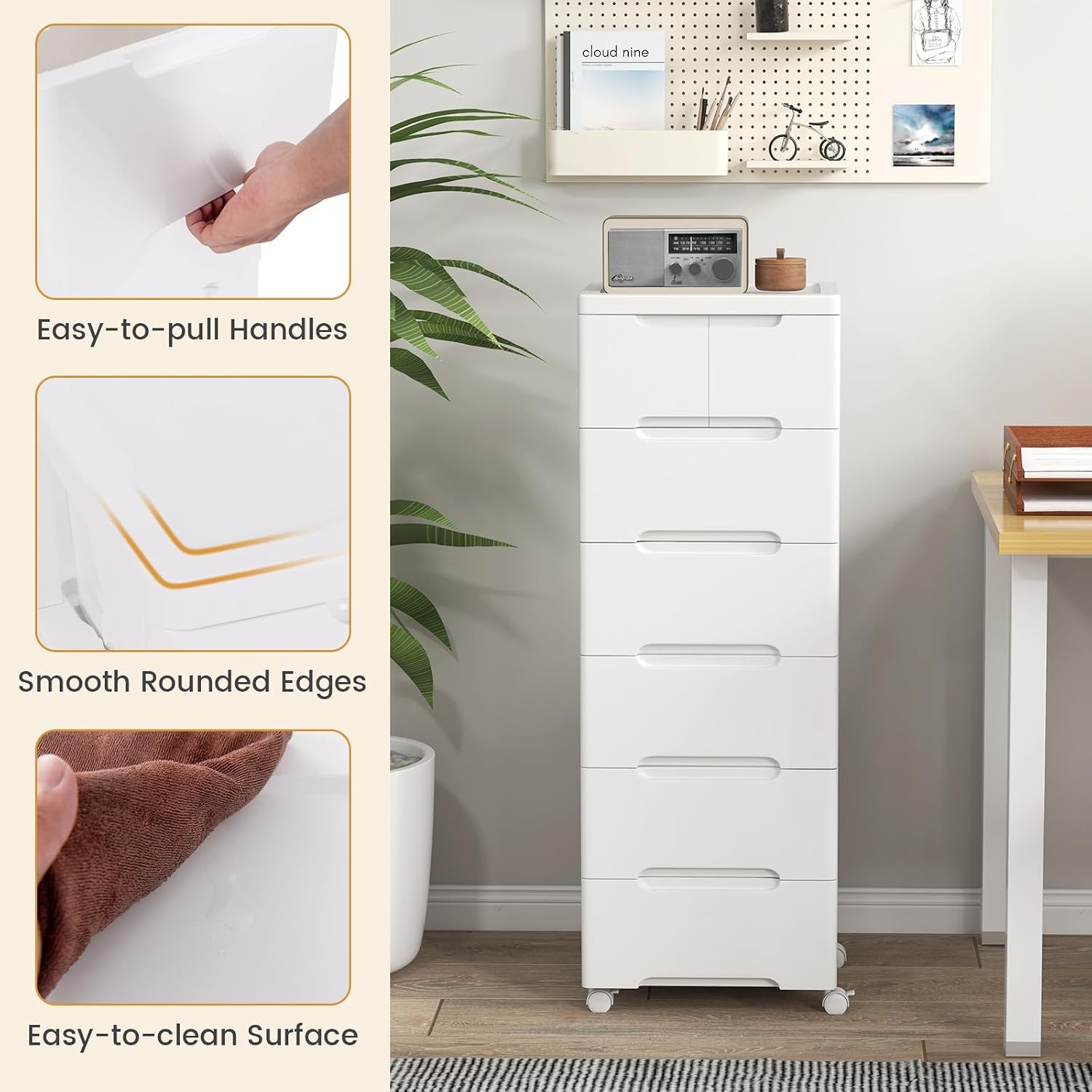 7-Drawer Plastic Rolling Storage Cart Mobile Storage Cabinet