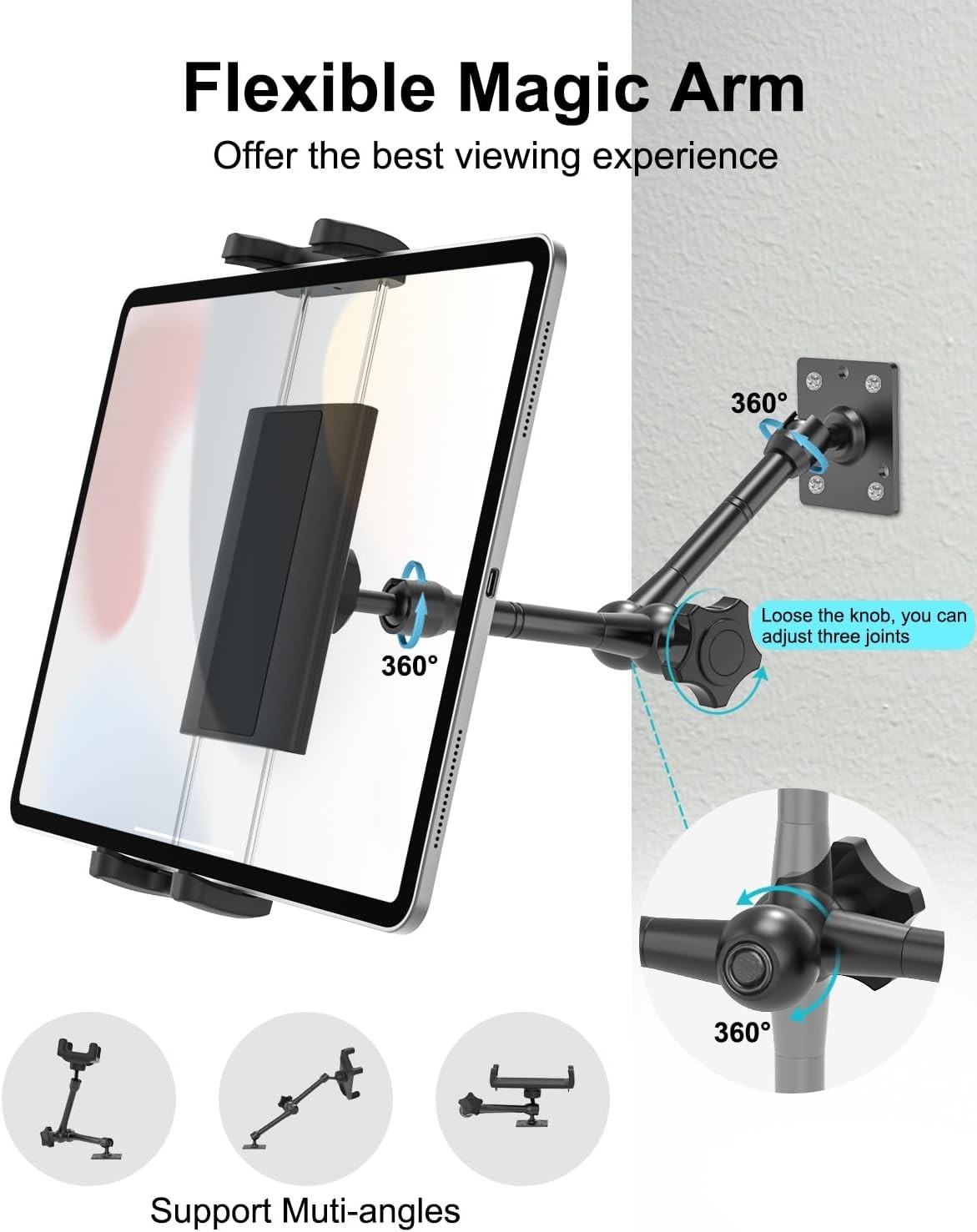 Dosvsi Tablet Wall Holder, Metal Magic Arm Tablet Wall Mount, Drill Base Phone W