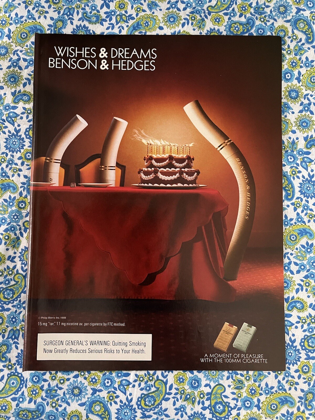 Benson & Hedges Cigarettes 1998 Print Ad Birthday Cake