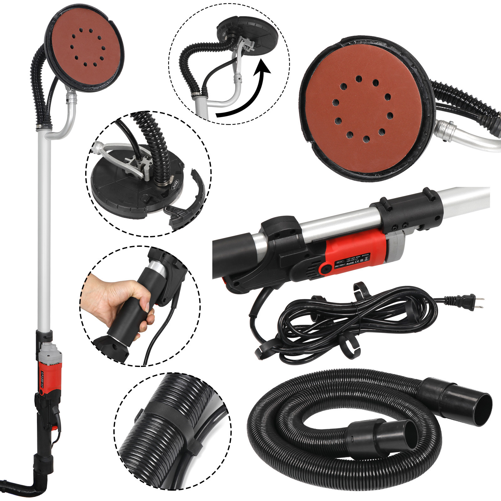Power Drywall Sander 800W Commercial Electric Variable Speed Sanding Pad 6 Discs