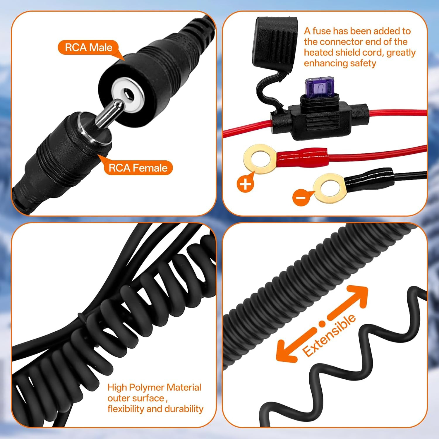Heated Shield Cord for Snowmobile Helmets - RCA Plug Kit for Electric Shields