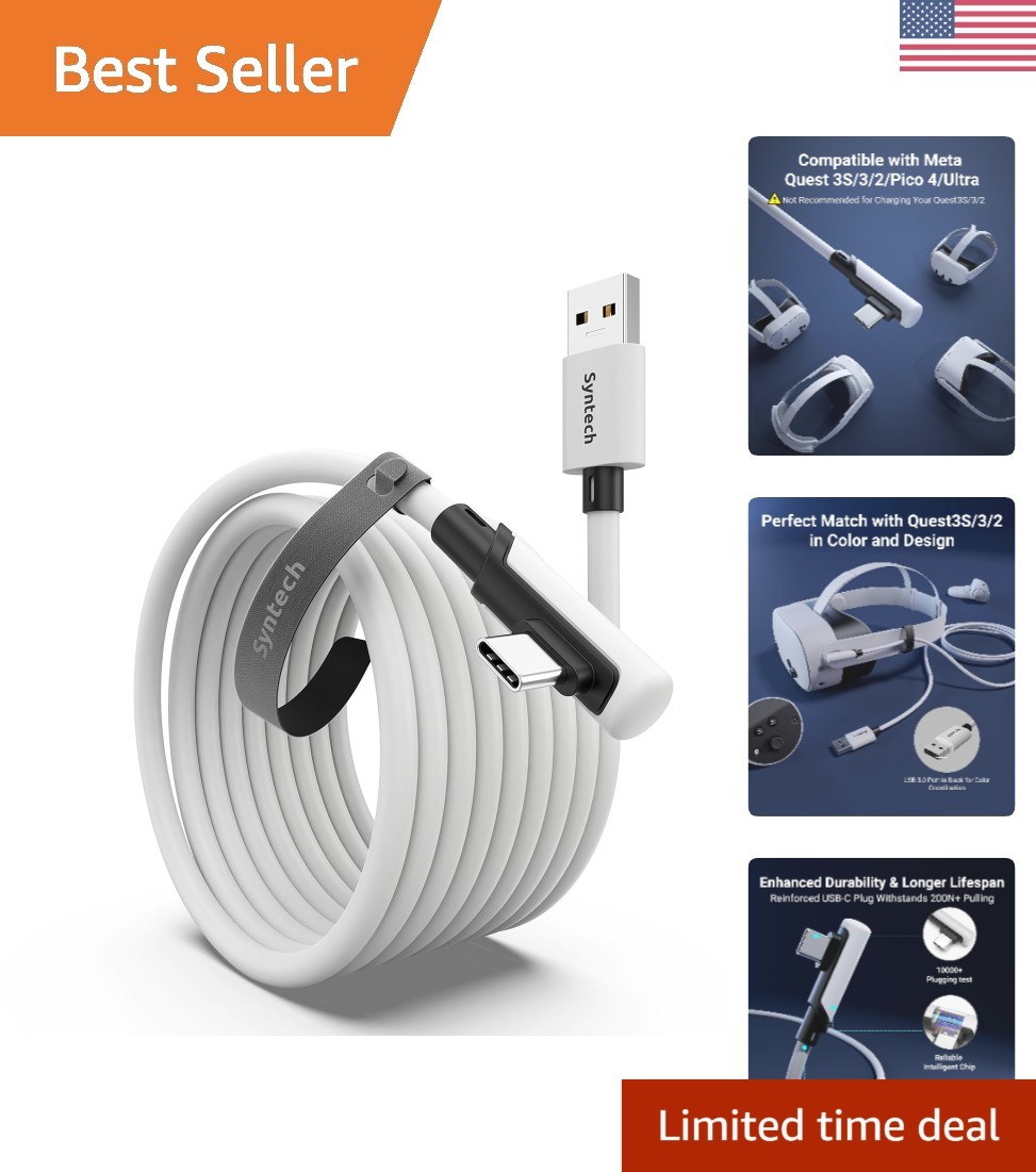 Durable 16FT USB-C Link Cable for PCVR - Designed for Oculus & Meta Quest