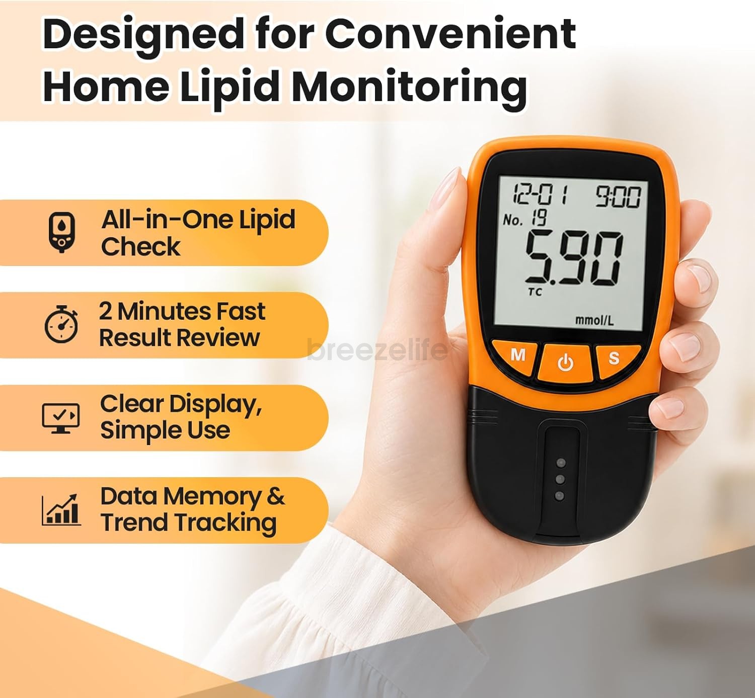 5-in-1 Home Cholesterol Test Kit Blood Lipid Triglycerides Monitor Fast Results