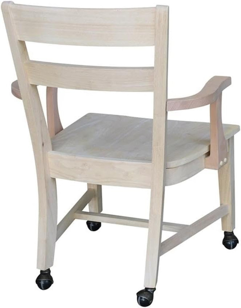 , Solid Wood Dining Chair with Casters, Unfinished, 225Lbs Wt Capacity, Solid Re