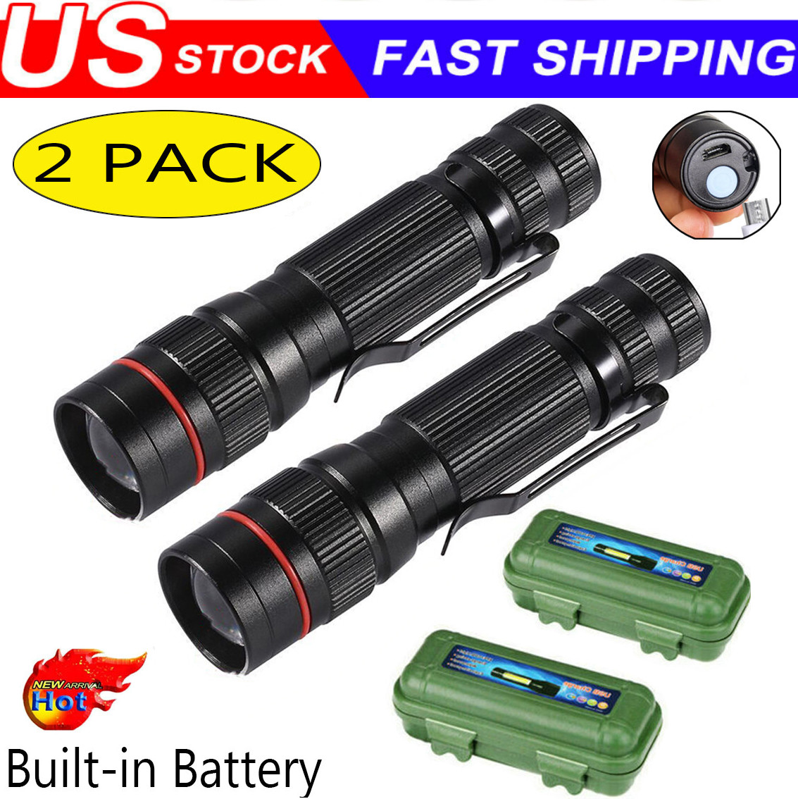 35000000 lumens Small LED Mini Flashlight Pocket Super Bright Torch Rechargeable