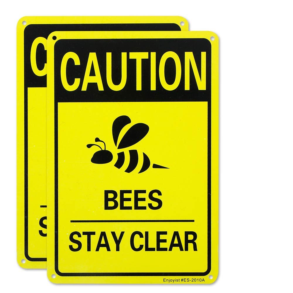 2 Pack Caution Bees Stay Clear Sign, 10"x 7" .04" Aluminum Reflective Sign Ru...