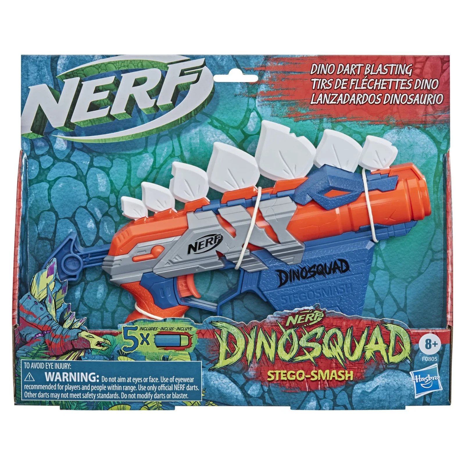 Nerf DinoSquad Stegosmash Dart Blaster, 4-Dart Storage, 5 Official Nerf Darts