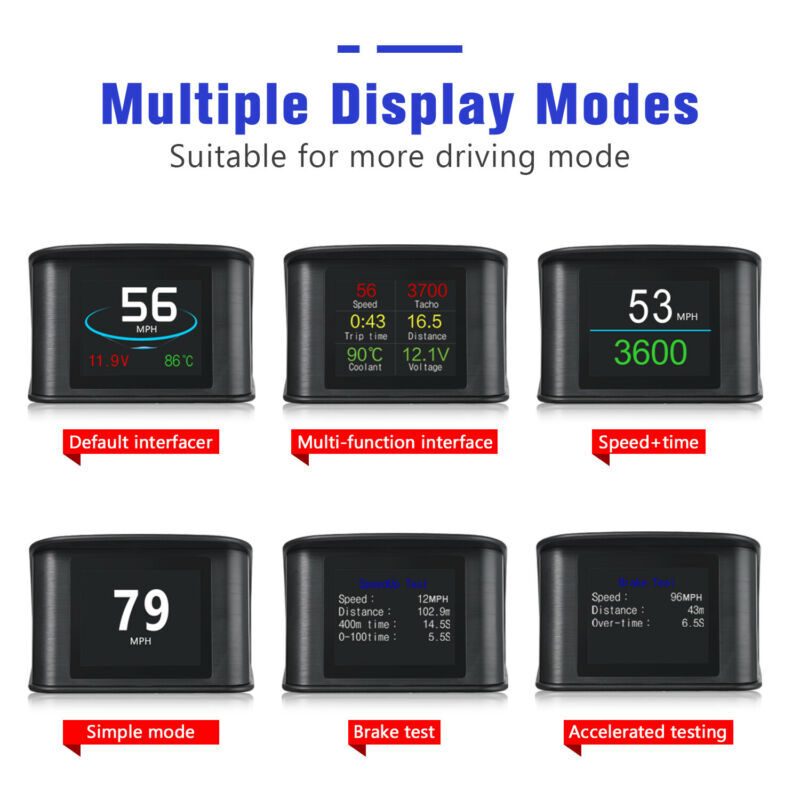 Car Head Up Display HUD OBD2 Speedometer Speed Temp Alarm Multi Function BAT CWT