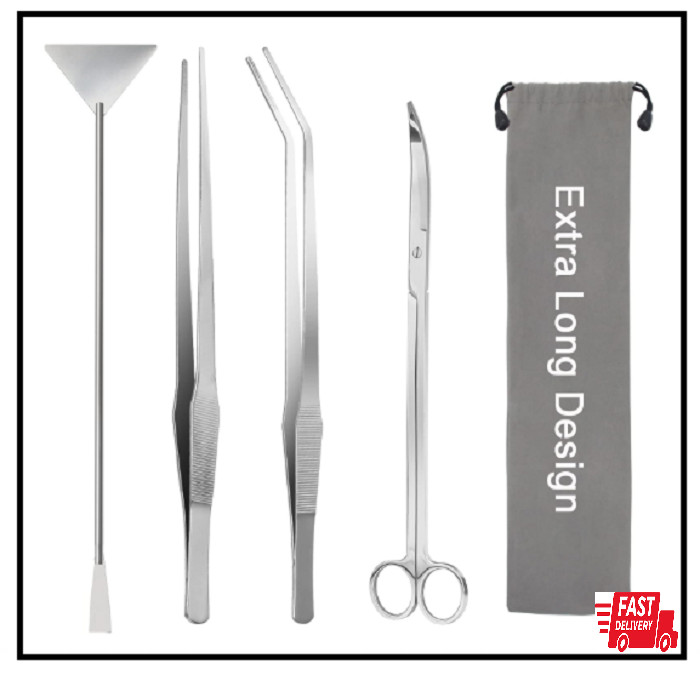 15" Aquarium Aquascaping Tools Kit - 4 in 1 Stainless Steel Tweezers, Scissors,