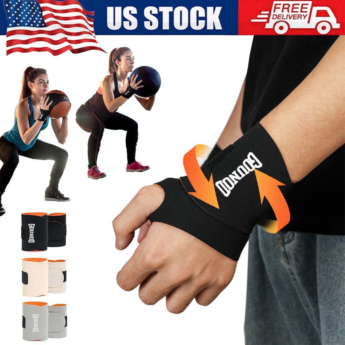 2 Pcs Wrist Brace Support Compression Sleeve Arthritis Gym Carpal Tunnel Hand US