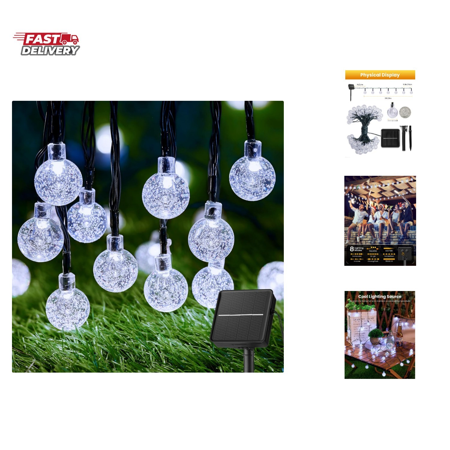 Solar String Lights Outdoor 60 Led 35.6 Feet 8 Lighting Modes Globe Waterproo...