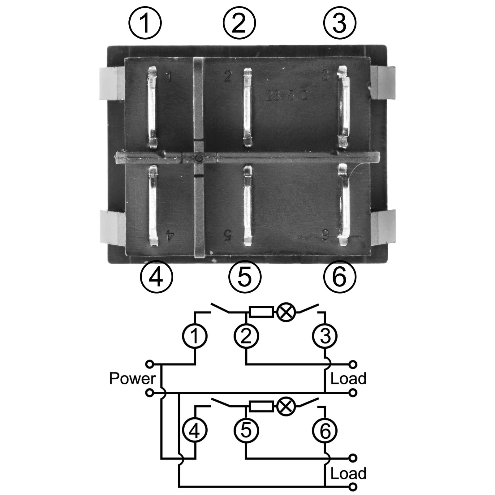 Double Rocker Switch SPST ON-Off 6 Terminals Red Light 16A 250VAC 2Pack