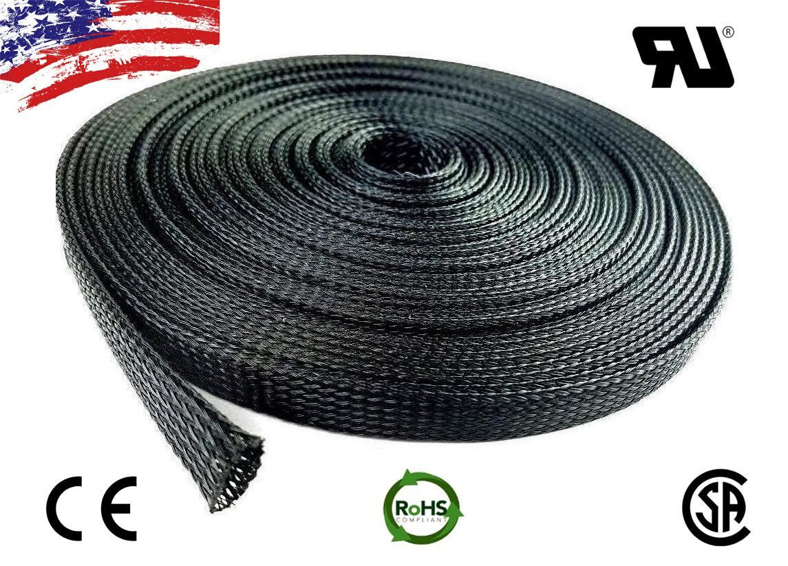 50 FT 3/4" Black Expandable Wire Cable Sleeving Sheathing Braided Loom Tubing US