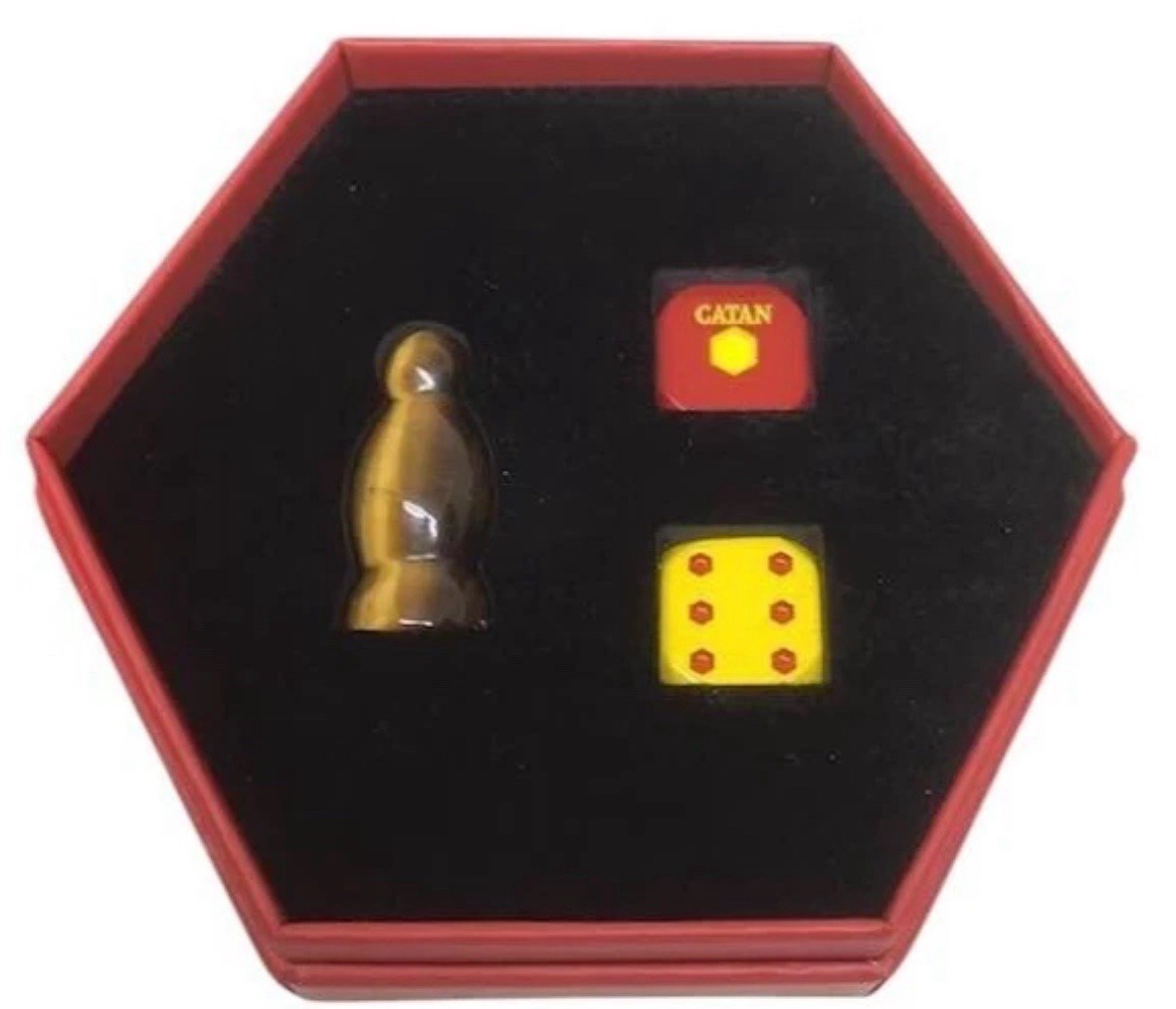 Catan Brown Gold Tiger's Eye Metal Dice Red Yellow Premium Gemstone Robbers NEW