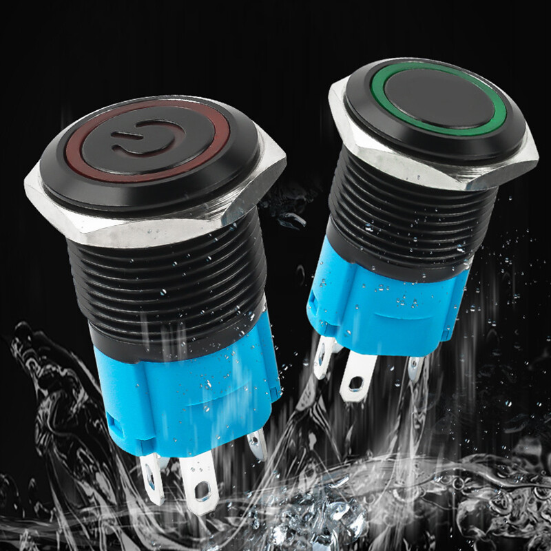 12/16/19/22mm LED Push Button Switch Momentary Latching On/Off Waterproof Metal