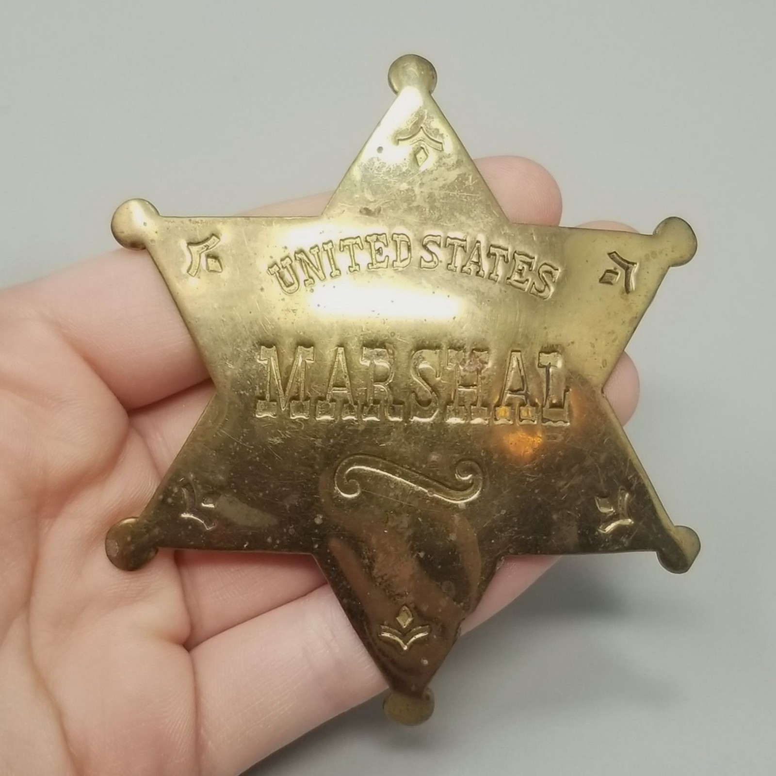 Vintage United States Marshall Six Point Star Costume Badge Brass Color