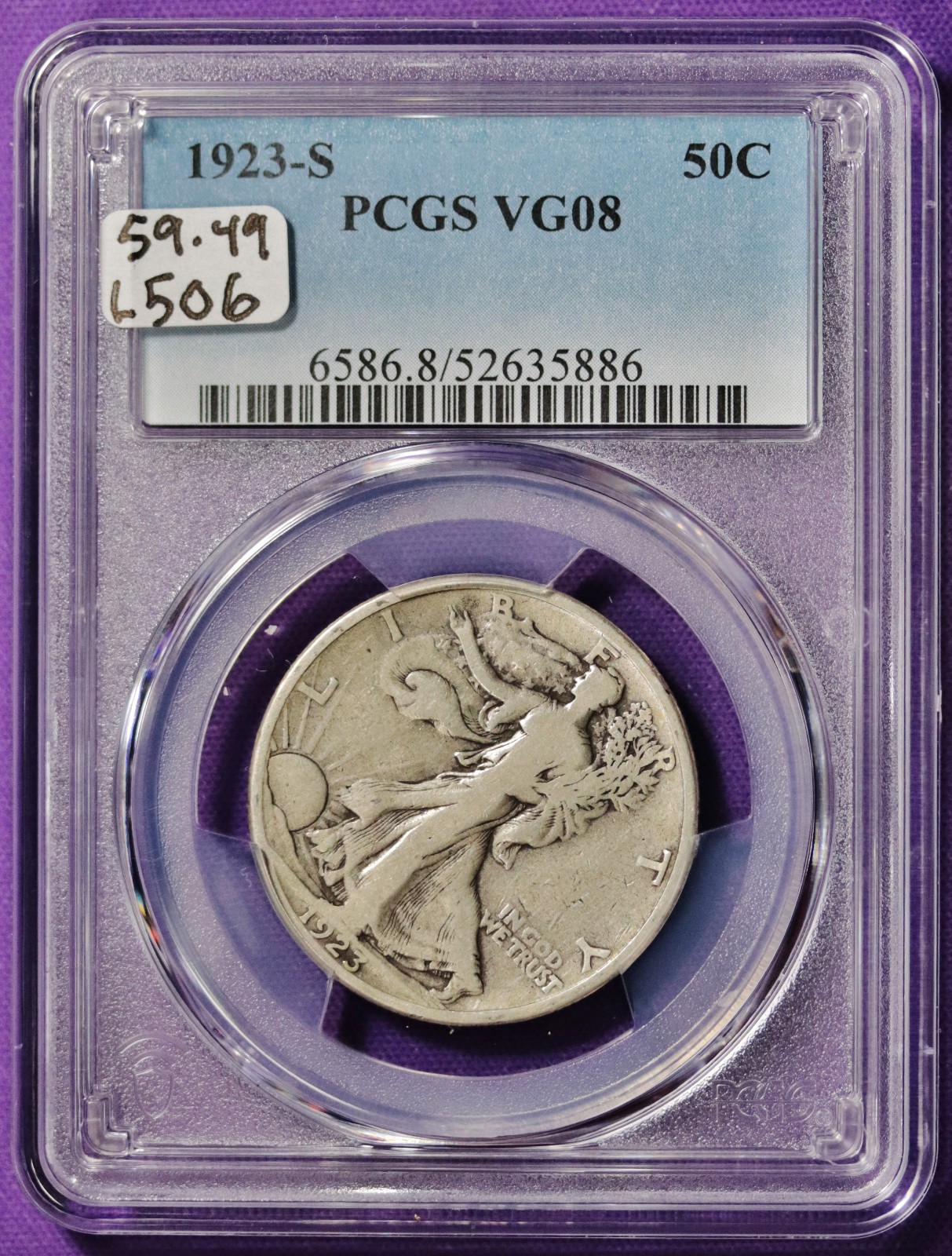 1923-s Walking Liberty Half.   In PCGS Holder.  VG08.  L506