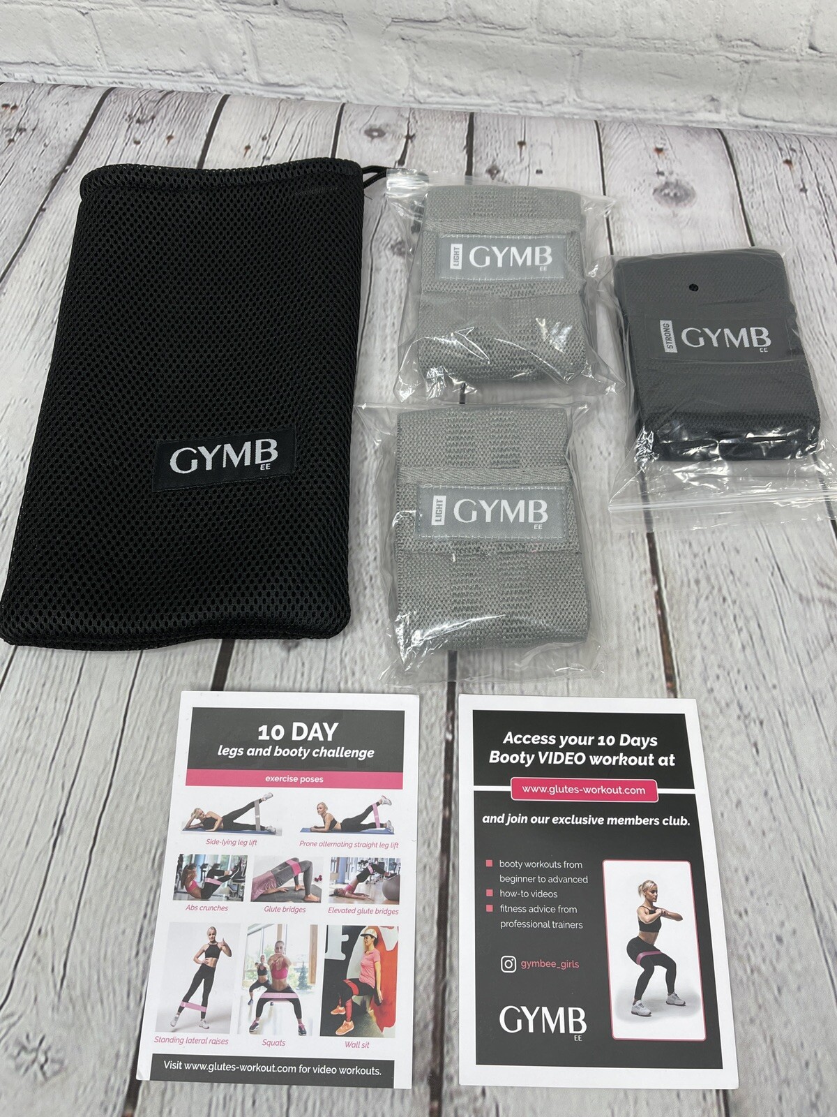 GYMBEE 3 FABRIC LONG RESISTANCE BANDS SET BLACK GRAY WITH BAG NEW!