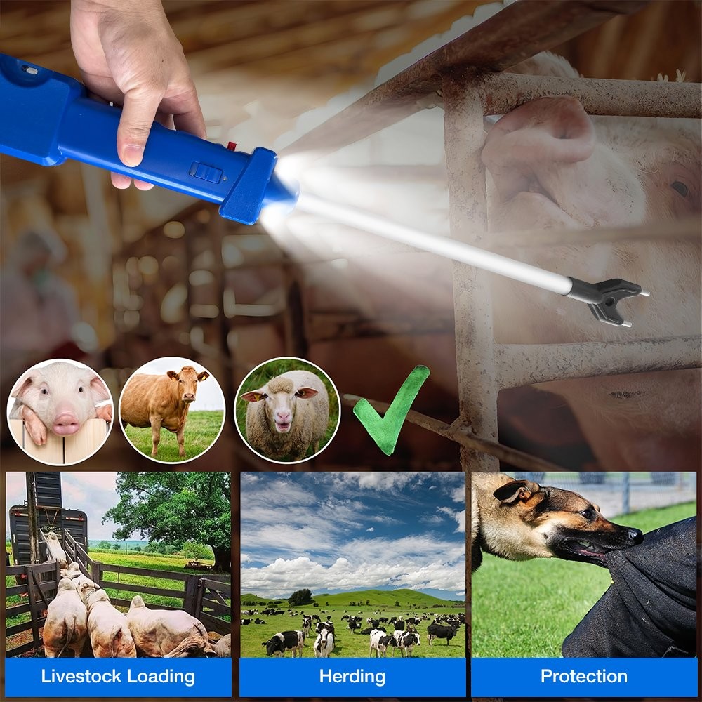 Rechargeable 10000V Cattle Prodder Handheld Electric Shock Livestock Prod +Light