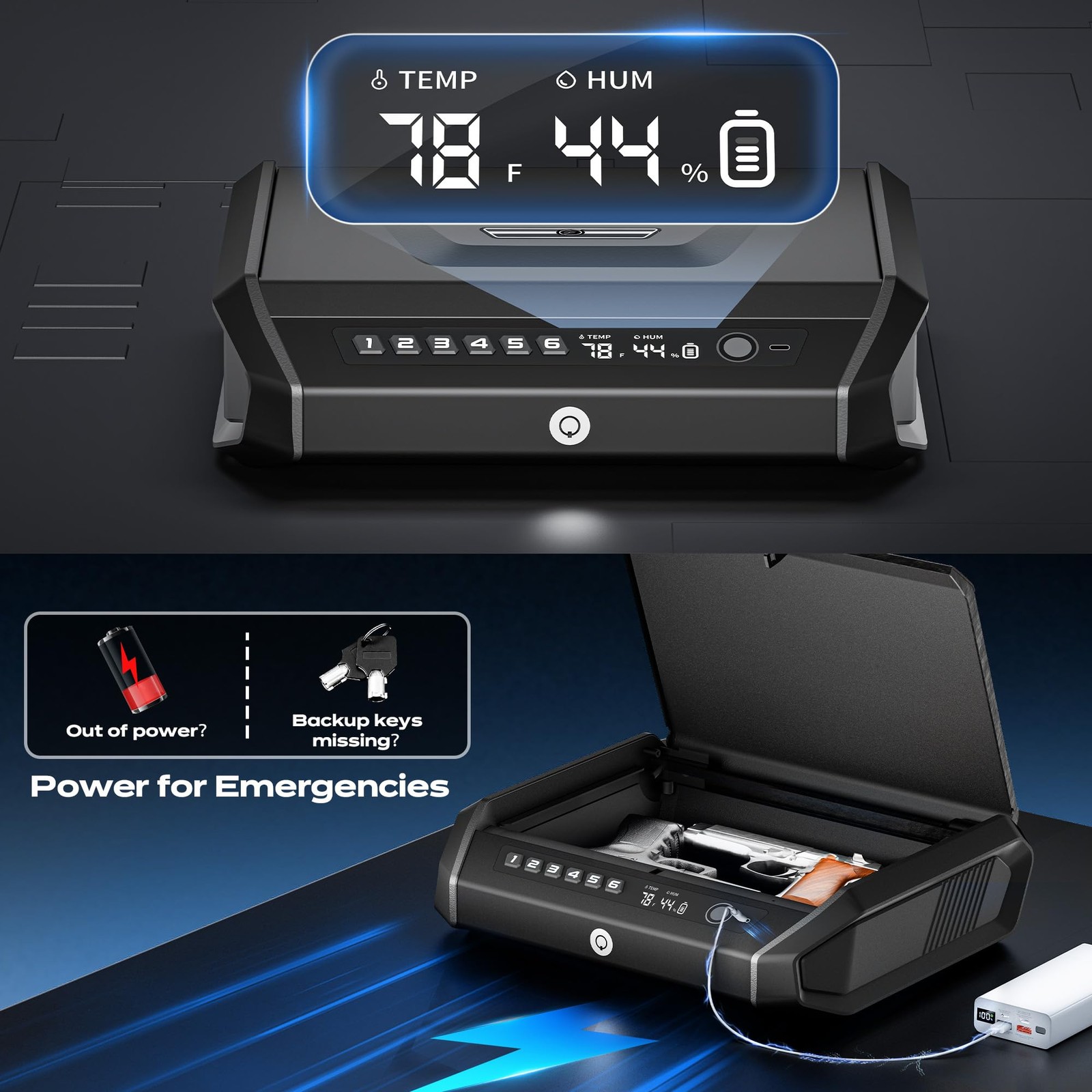 Handgun Safe with LCD Display Quick Access for 2-4 Pistols Fingerprint Keypad