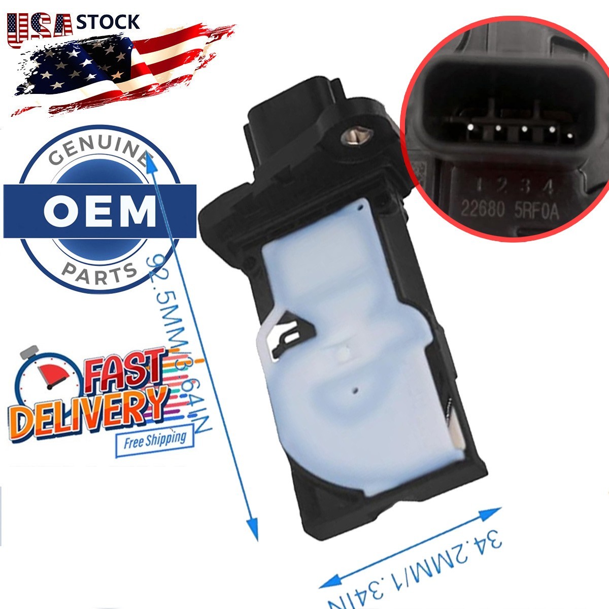 OEM Genuine MAF Mass Air Flow Sensor 22680-5RB0A fit 2015-2023 Nissan Infiniti