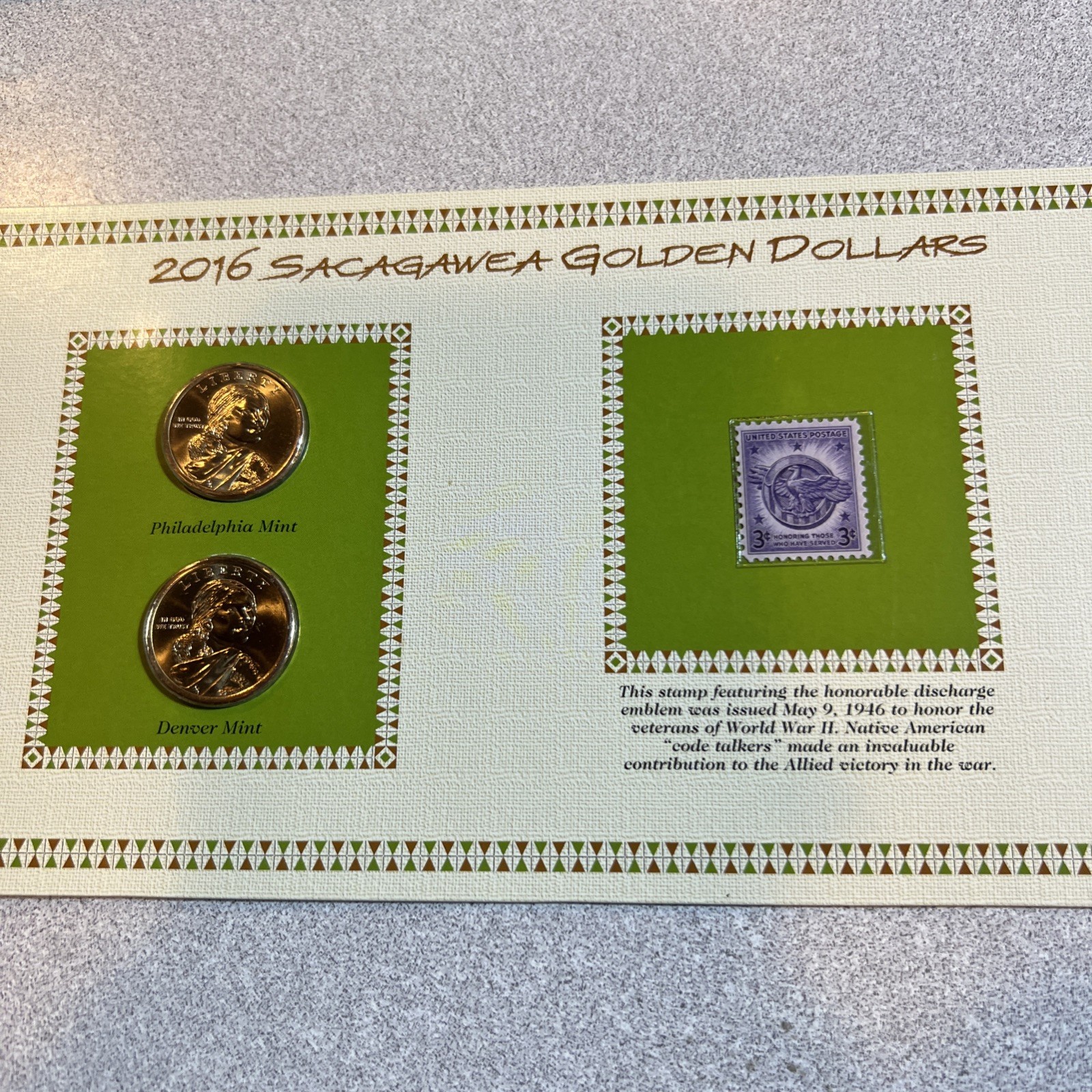 2016 Sacagawea Dollars Coin & Stamp Commemorative Panel - P & D Mints