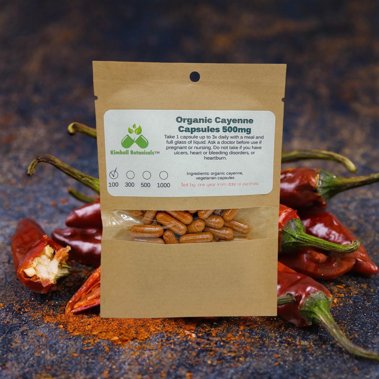 Organic Cayenne Pepper 60,000 SHU, 500mg and 650mg vegetarian or pullulan