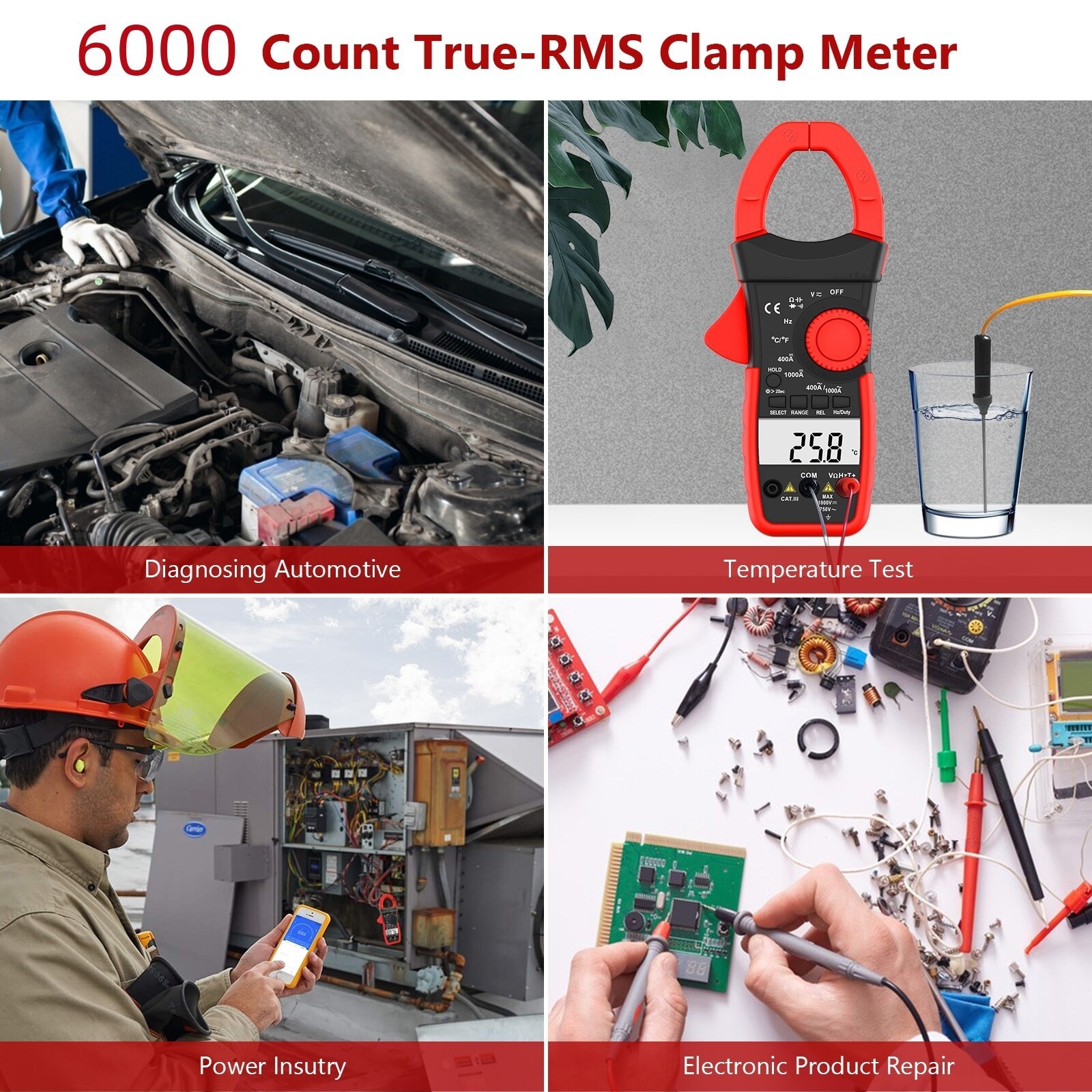 HoldPeak Digital Clamp Meter Multimeter TRMS Auto-Ranging AC/DC Volt Amp Tester