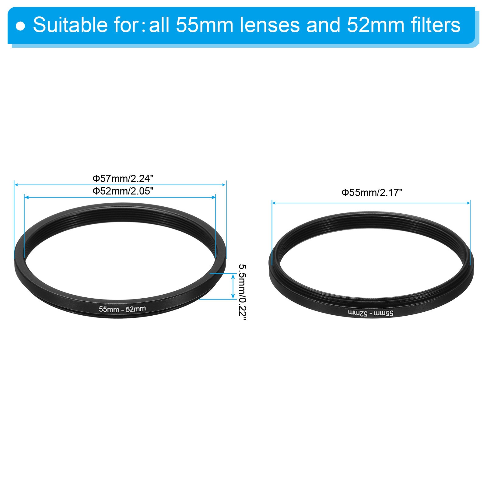 55-52mm Metal Step Down Ring Camera Lens Filter Adapter Ring Aluminum Filter