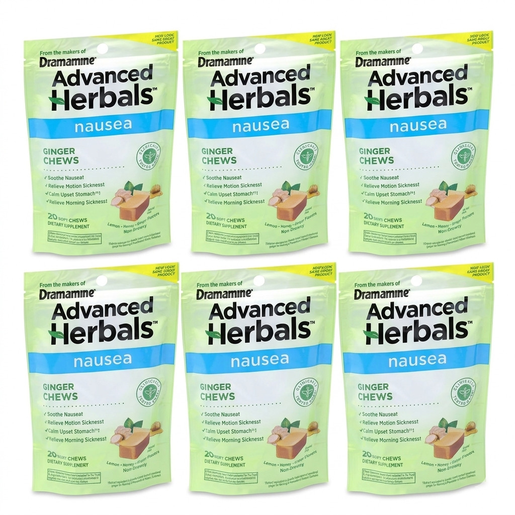 Dramamine Advanced Herbals Ginger Chews Nausea Relief Soft Chews 20ct 6 Pack